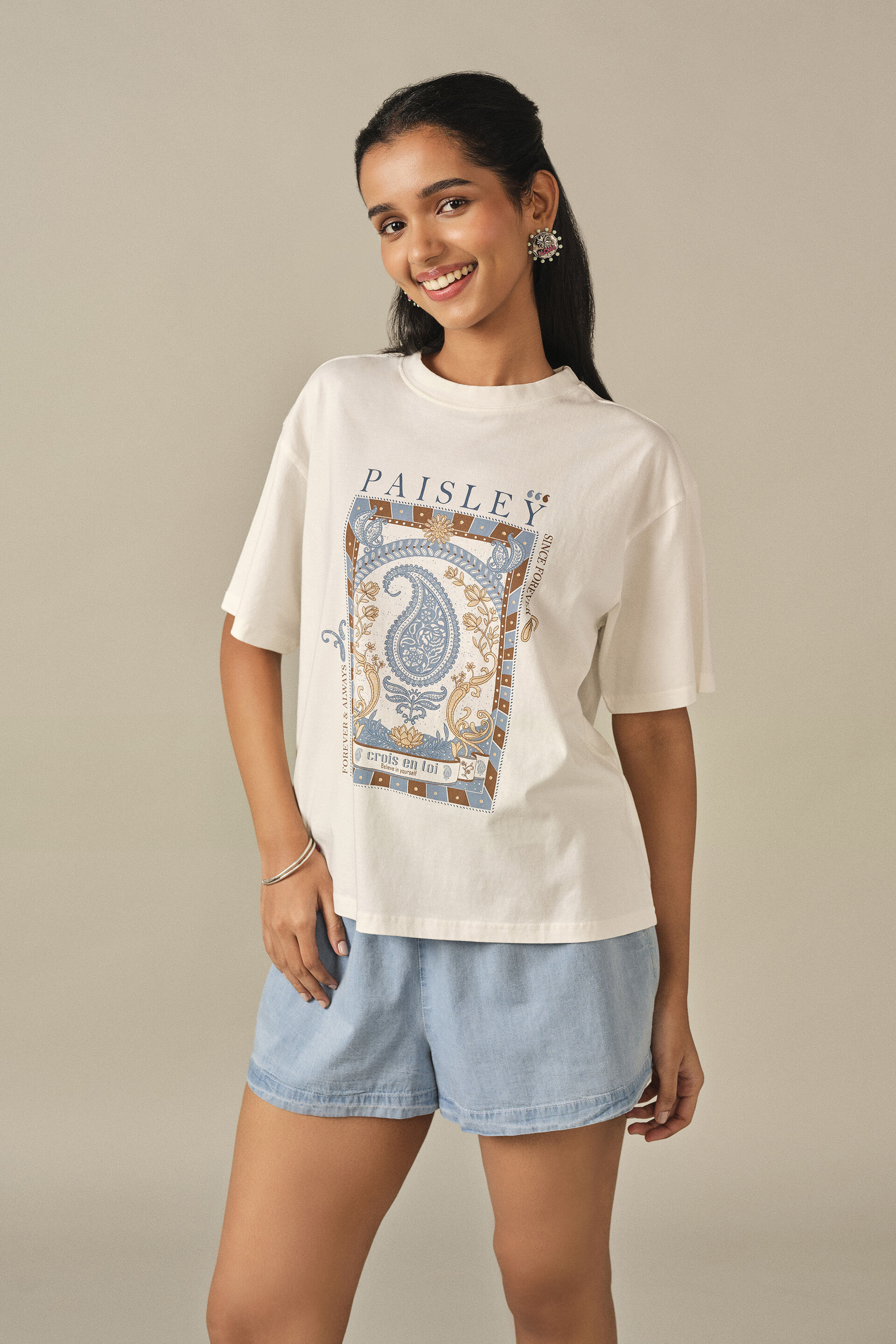 Printed Cotton T-shirt in White